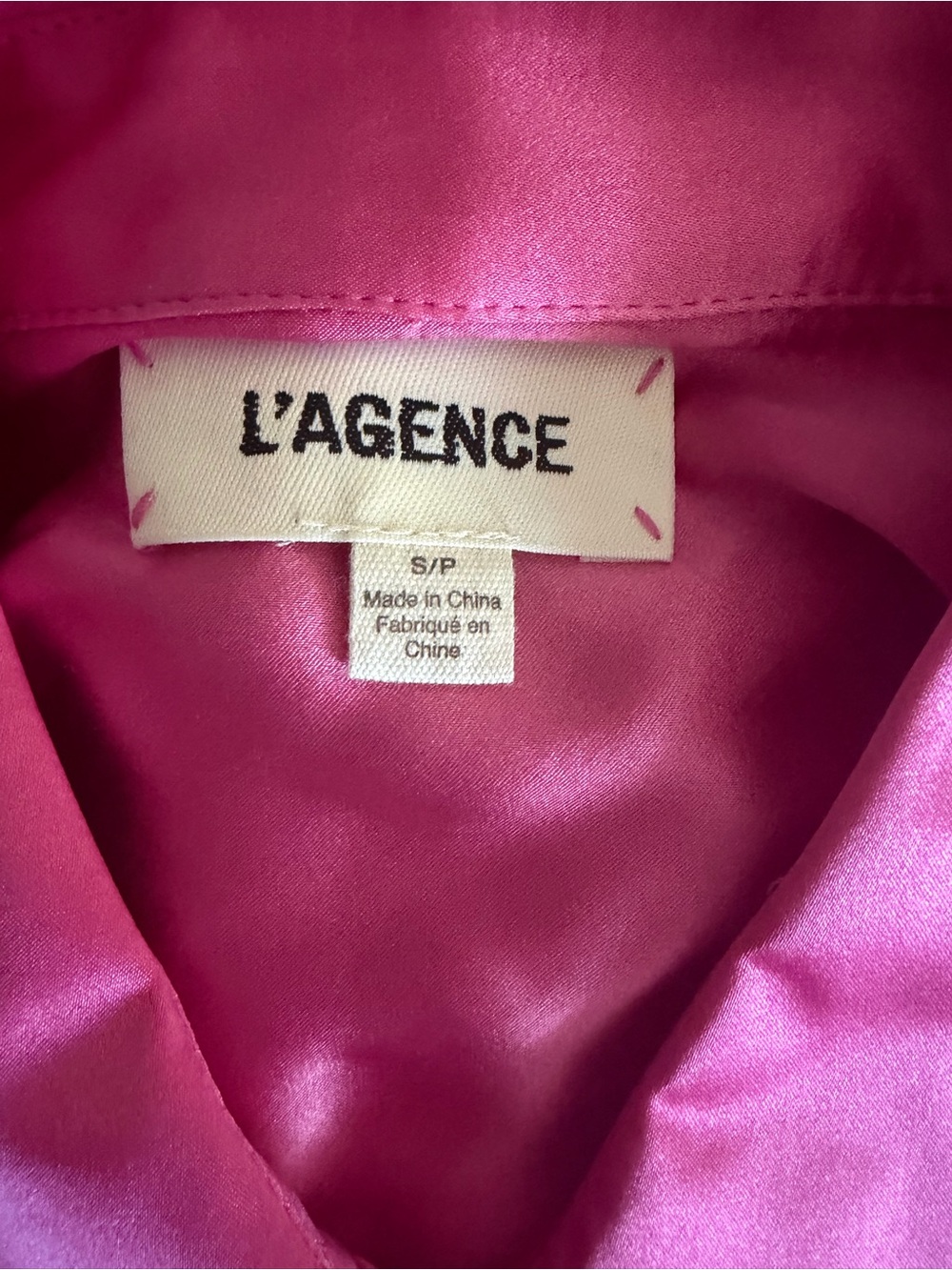 L'AGENCE Fuchsia Satin Button-Front Blouse - Picture 5 of 5